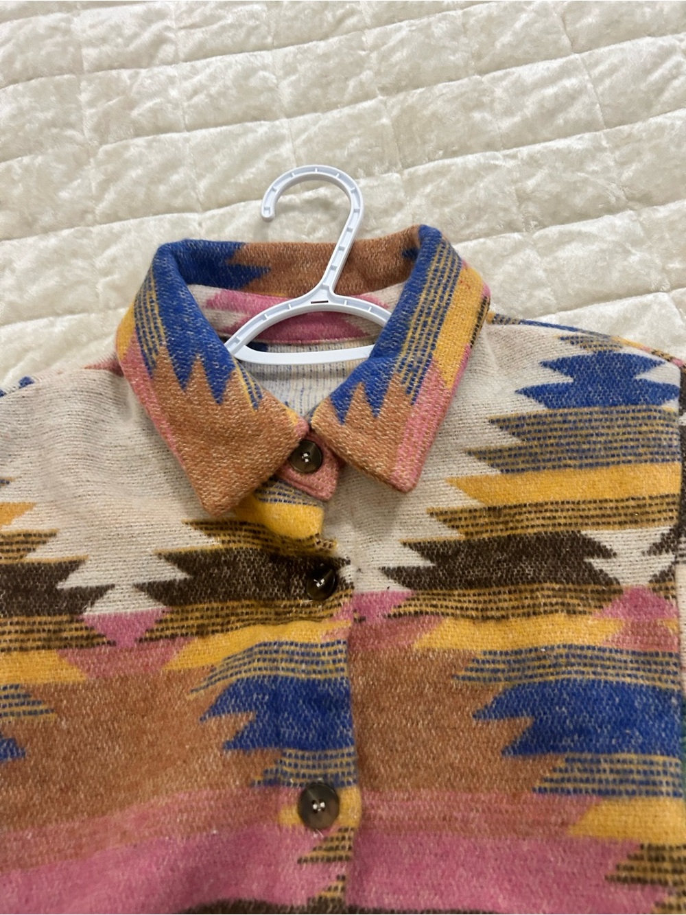 Aztec Multicolor Pattern Button-Up Sweater Jacket - Shacket - Picture 13 of 13